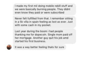 Adam Howell's message confessing to rebill scams