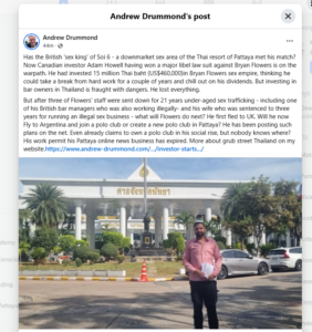 Andrew Drummond's social media post about Adam Howell